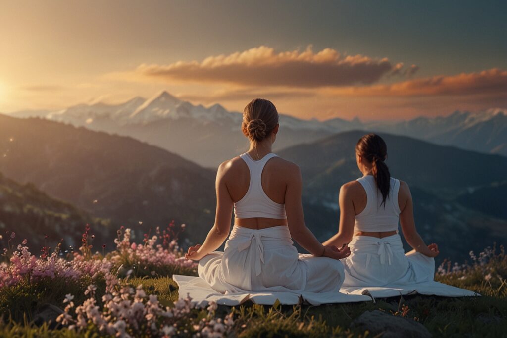 Default_Women_meditating_in_mountain_area_with_cheery_blossoms_3